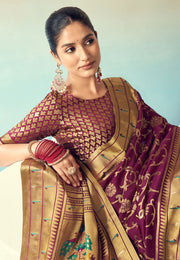 Wine Georgette Paithani Saree