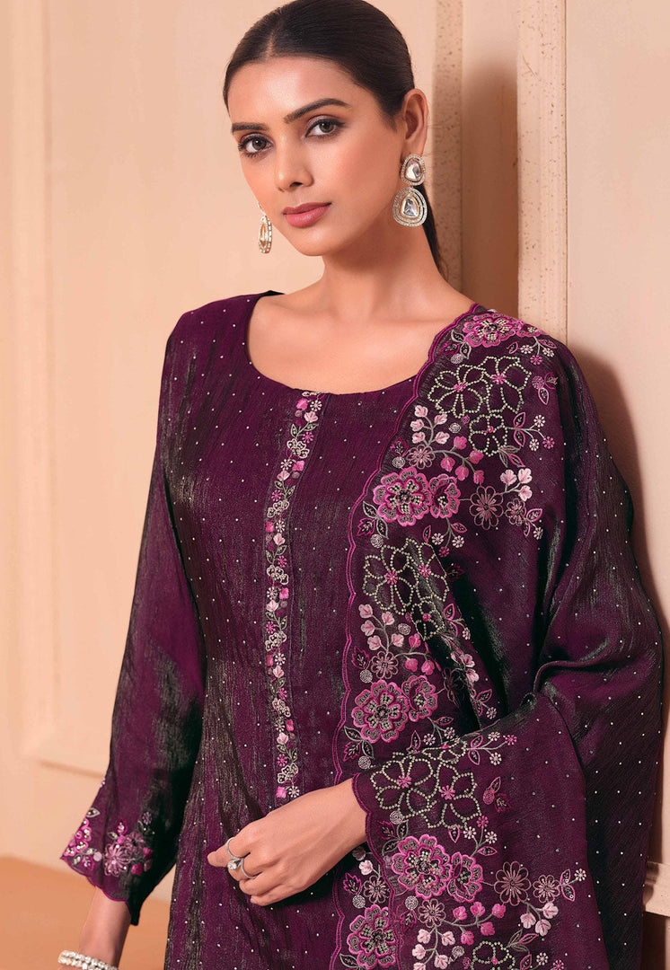 Wine Georgette Pakistani Suit