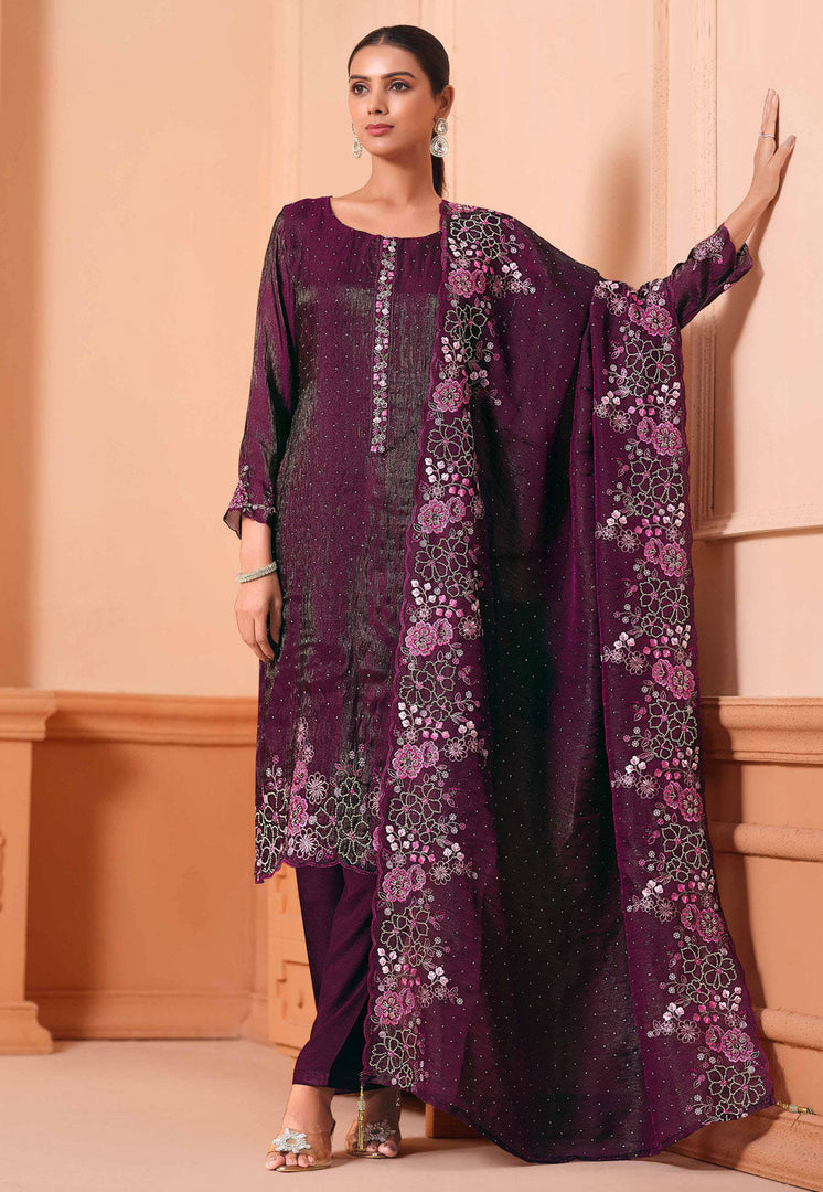 Wine Georgette Pakistani Suit