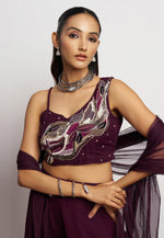 Load image into Gallery viewer, Wine Georgette Palazzo With Crop Top
