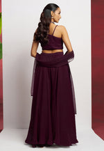 Load image into Gallery viewer, Wine Georgette Palazzo With Crop Top
