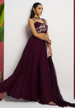 Load image into Gallery viewer, Wine Georgette Palazzo With Crop Top
