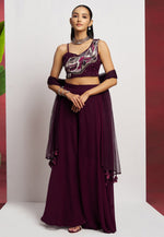 Load image into Gallery viewer, Wine Georgette Palazzo With Crop Top
