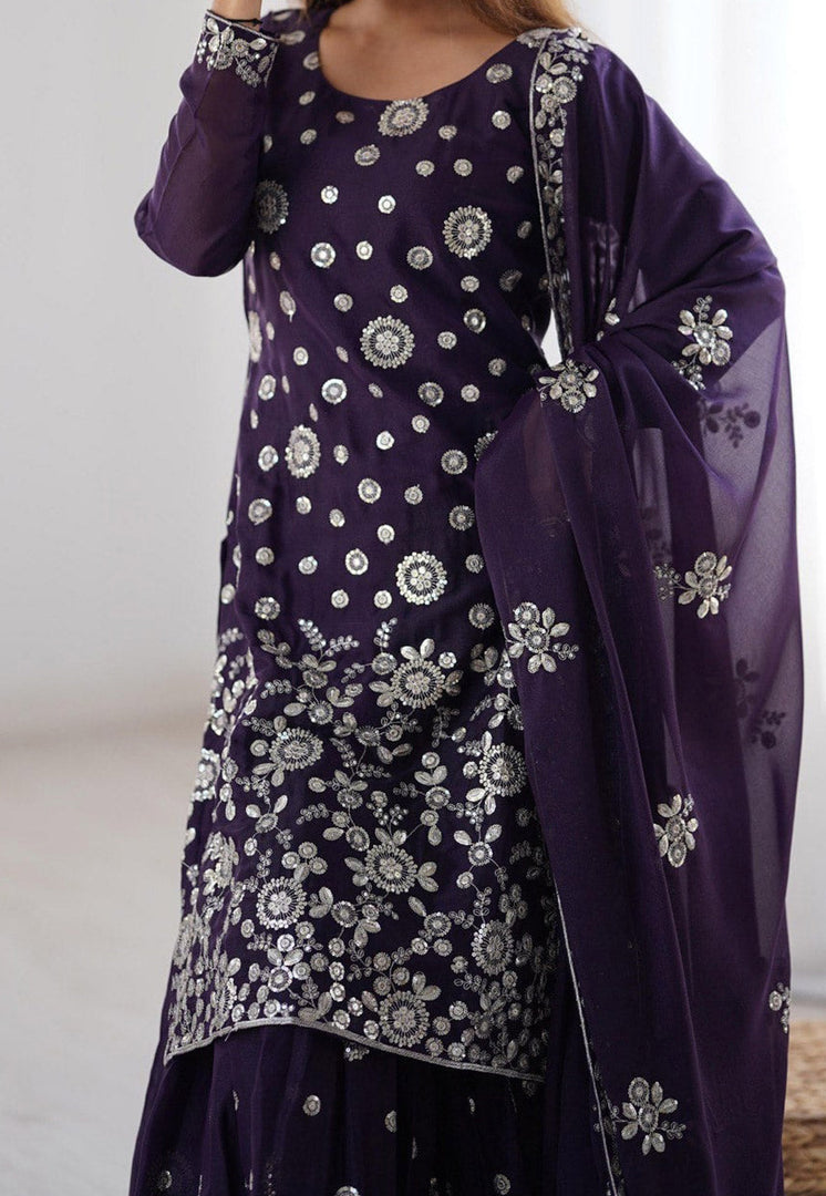 Wine Georgette Readymade Gharara Suit