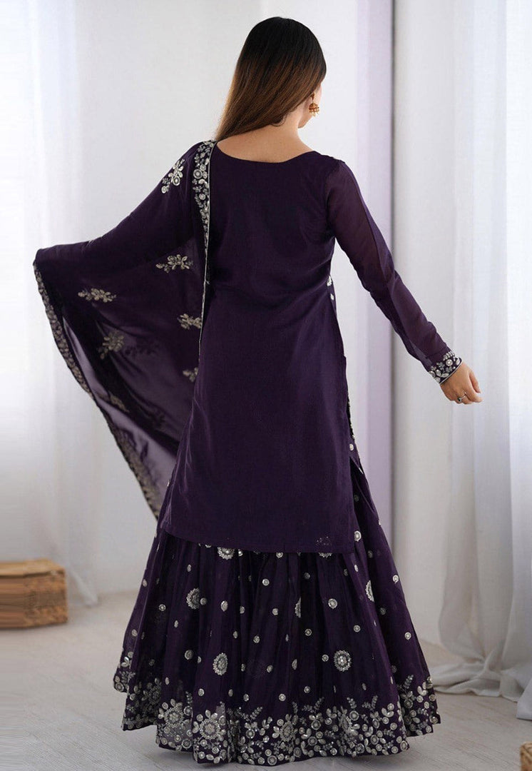 Wine Georgette Readymade Gharara Suit