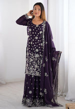 Load image into Gallery viewer, Wine Georgette Readymade Gharara Suit

