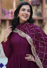 Load image into Gallery viewer, Wine Georgette Readymade Long Anarkali Suit
