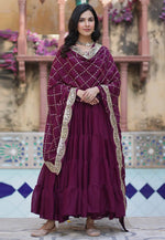 Load image into Gallery viewer, Wine Georgette Readymade Long Anarkali Suit

