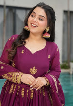 Load image into Gallery viewer, Wine Georgette Readymade Long Anarkali Suit
