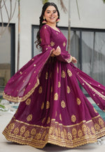 Load image into Gallery viewer, Wine Georgette Readymade Long Anarkali Suit
