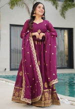 Load image into Gallery viewer, Wine Georgette Readymade Long Anarkali Suit
