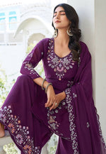Load image into Gallery viewer, Wine Georgette Readymade Pakistani Suit
