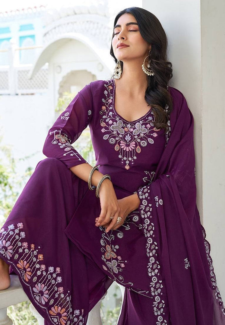 Wine Georgette Readymade Pakistani Suit