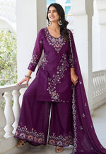 Load image into Gallery viewer, Wine Georgette Readymade Pakistani Suit
