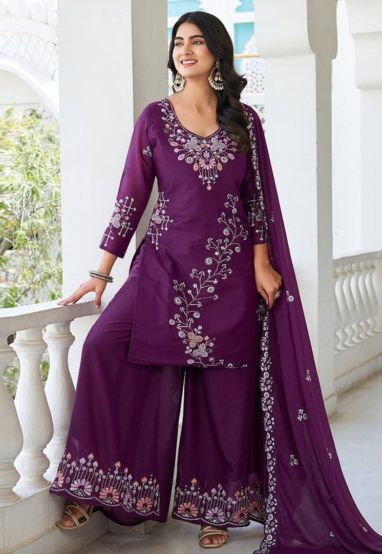 Wine Georgette Readymade Pakistani Suit