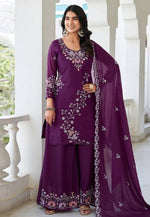 Load image into Gallery viewer, Wine Georgette Readymade Pakistani Suit
