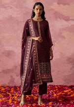Load image into Gallery viewer, Wine Georgette Readymade Pant Style Suit
