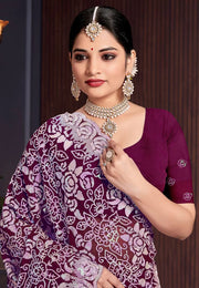 Wine Georgette Saree With Blouse