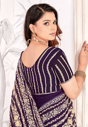 Wine Georgette Saree With Blouse