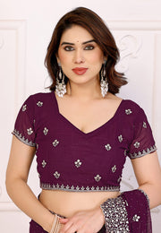 Wine Georgette Saree With Blouse