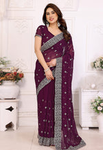 Load image into Gallery viewer, Wine Georgette Saree With Blouse
