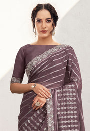 Wine Georgette Saree With Blouse