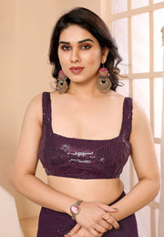 Wine Georgette Saree With Blouse