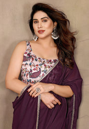 Wine Georgette Saree With Blouse