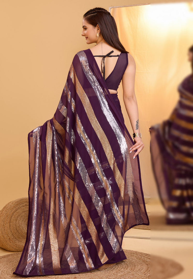 Wine Georgette Sequence Saree