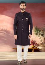 Load image into Gallery viewer, Wine Jacquard Indo Western Suit
