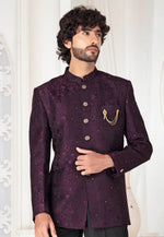 Load image into Gallery viewer, Wine Jacquard Jodhpuri Suit
