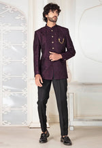 Load image into Gallery viewer, Wine Jacquard Jodhpuri Suit
