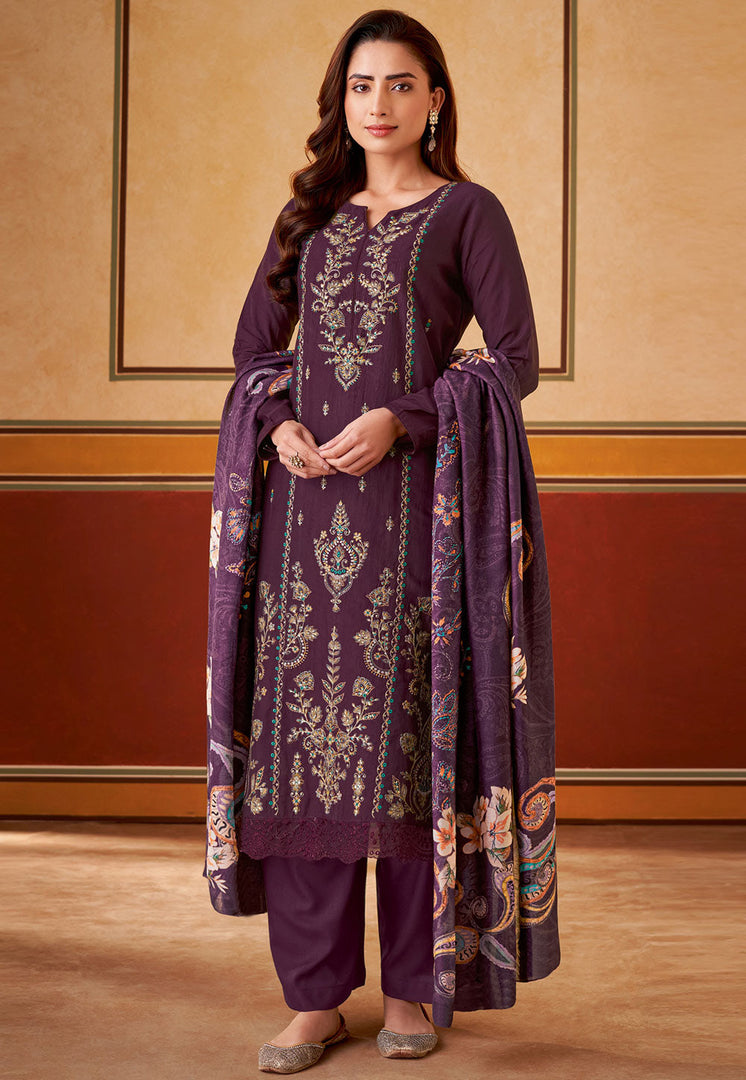 Wine Muslin Pakistani Suit