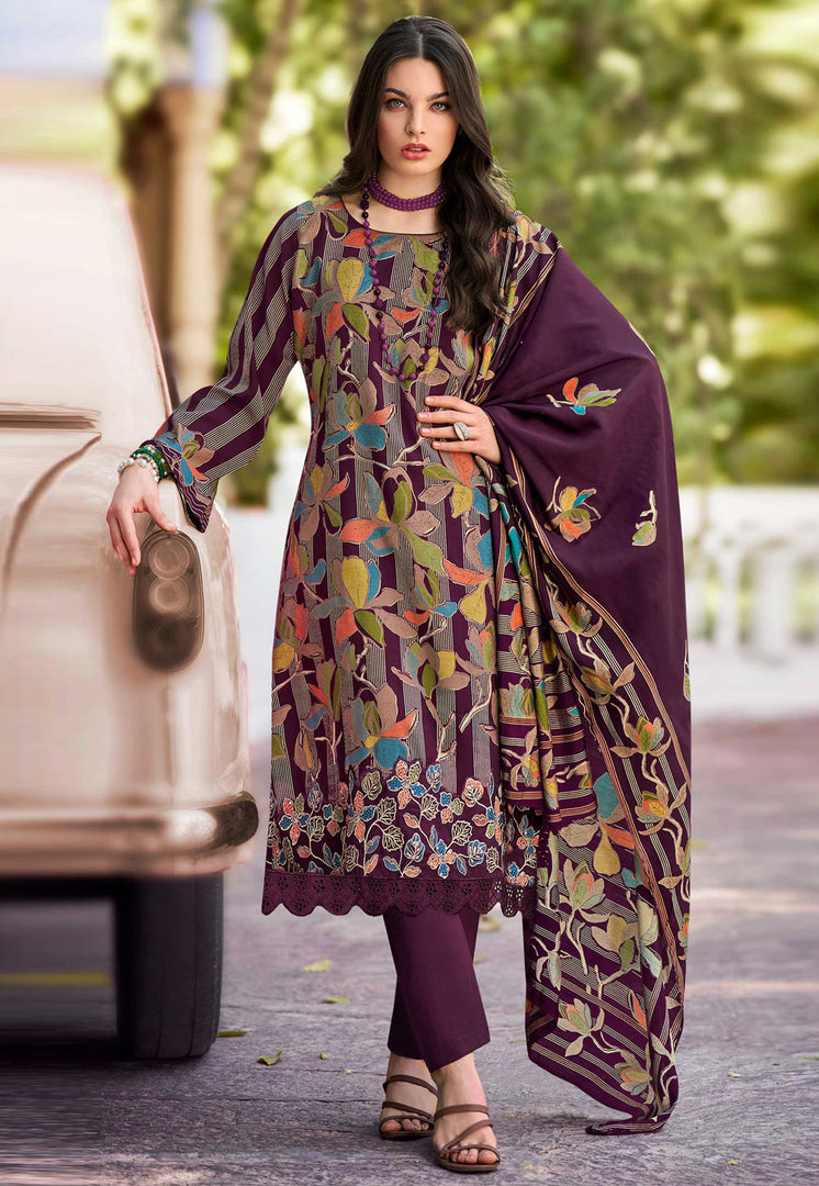 Wine Muslin Pakistani Suit