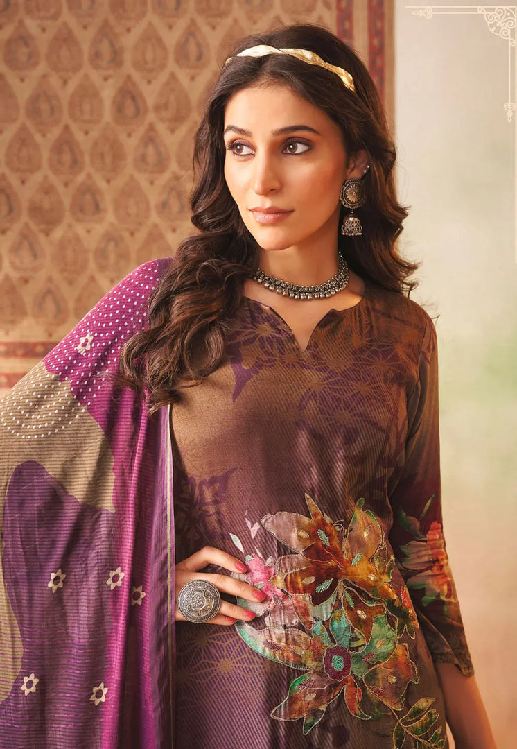 Wine Muslin Pakistani Suit
