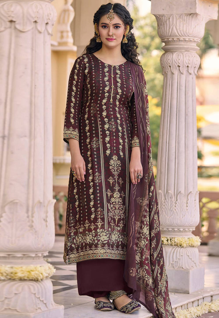 Wine Muslin Palazzo Suit