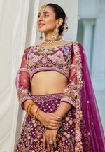 Load image into Gallery viewer, Wine Net A Line Lehenga Choli
