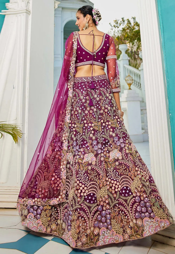 Wine Net A Line Lehenga Choli