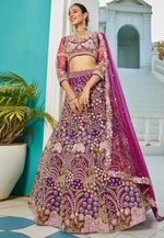Load image into Gallery viewer, Wine Net A Line Lehenga Choli
