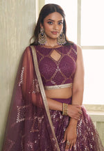 Load image into Gallery viewer, Wine Net Circular Lehenga Choli
