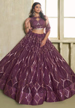 Load image into Gallery viewer, Wine Net Circular Lehenga Choli
