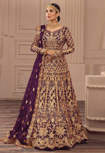 Load image into Gallery viewer, Wine Net Embroidered Long Anarkali Suit
