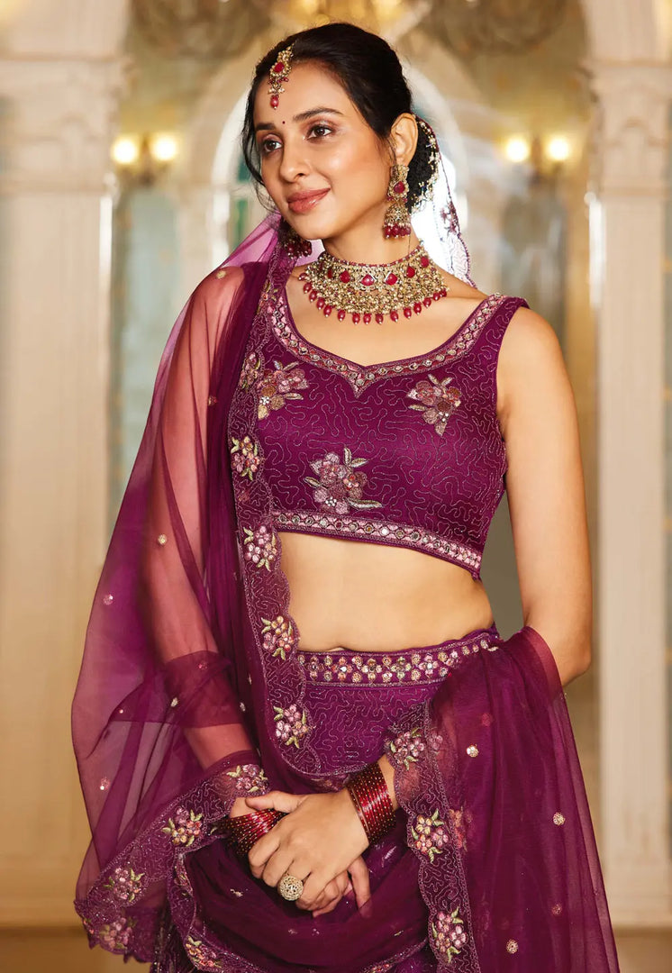 Wine Net Lehenga Choli