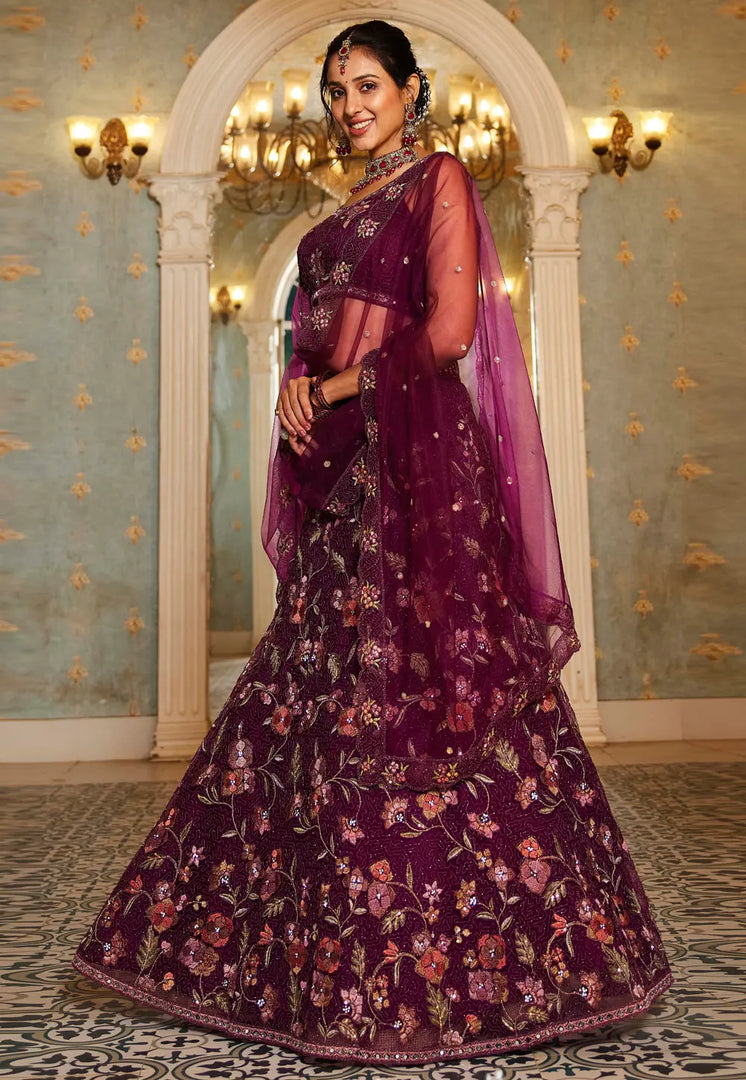 Wine Net Lehenga Choli