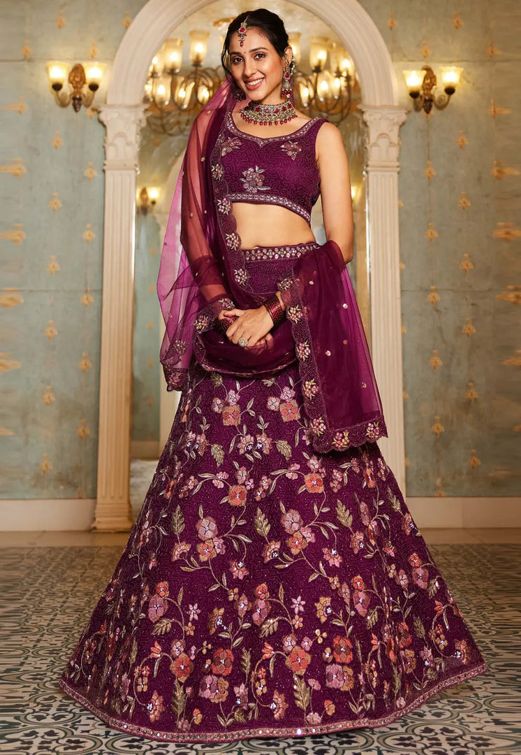 Wine Net Lehenga Choli