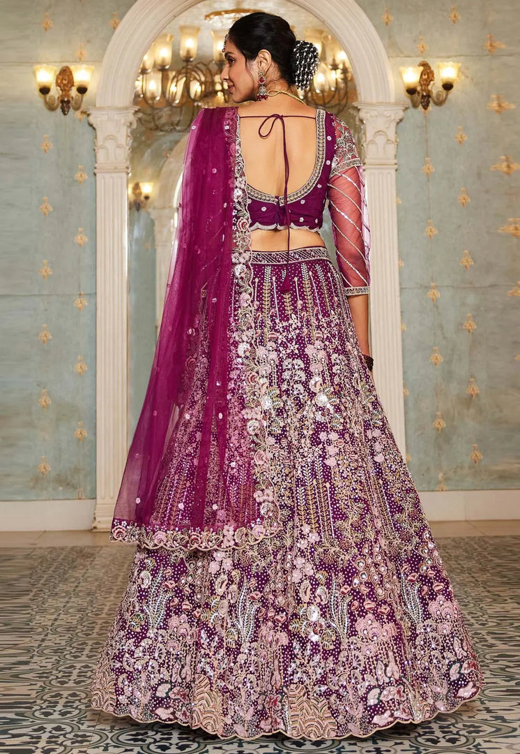 Wine Net Lehenga Choli