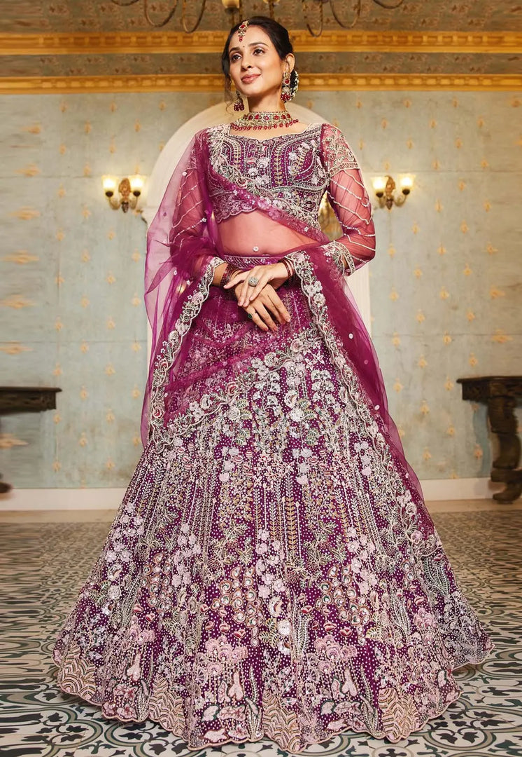 Wine Net Lehenga Choli
