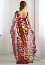 Load image into Gallery viewer, Wine Net Sequence Saree

