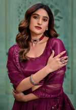 Load image into Gallery viewer, Wine Net Wedding Lehenga Choli
