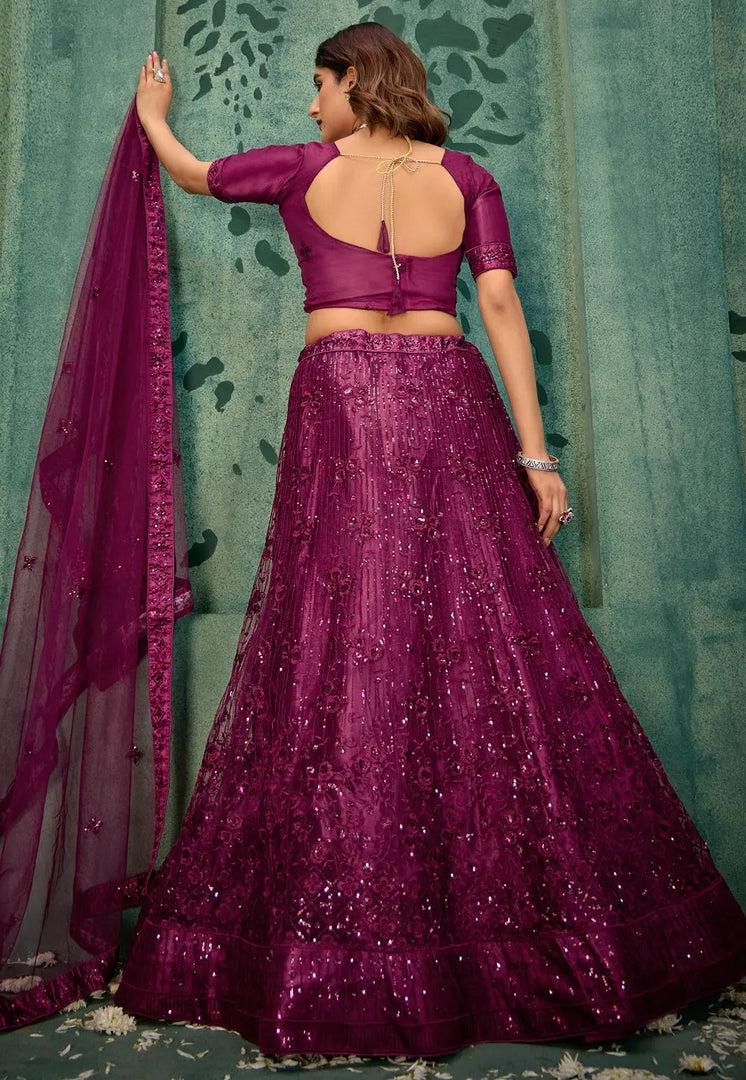 Wine Net Wedding Lehenga Choli